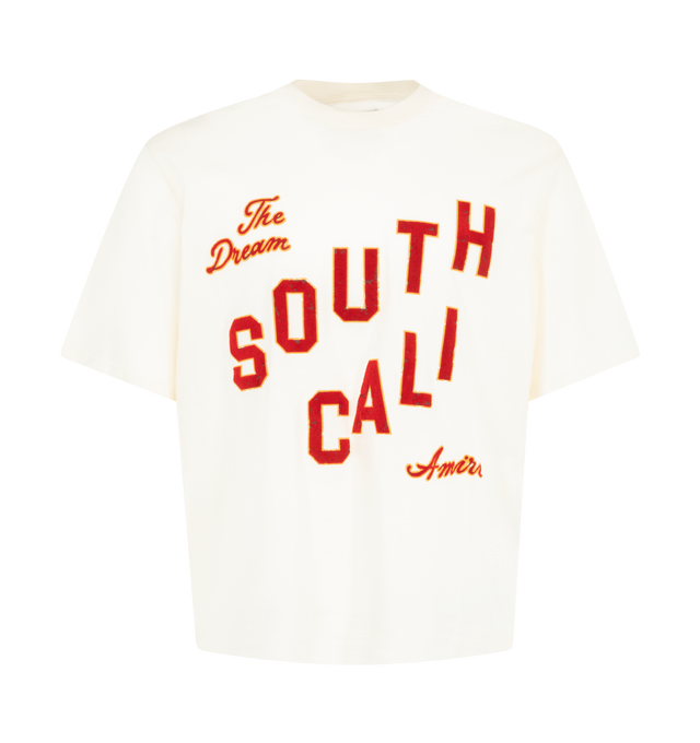 Image 1 of 2 - WHITE - AMIRI South Cali Flock Crop Tee featuring relaxed fit, graphics on front, short sleeves and crew neck. 100% cotton. Made in Italy.