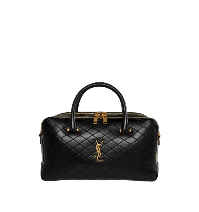 Image 1 of 3 - BLACK - SAINT LAURENT Lyia Duffle Bag featuring quilted lambskin, two top handles, detachable shoulder strap, cotton lining and zip closure. 12.2 X 6.3 X 5.1 inches. 90% lambskin, 10% metal. Made in Italy.  
