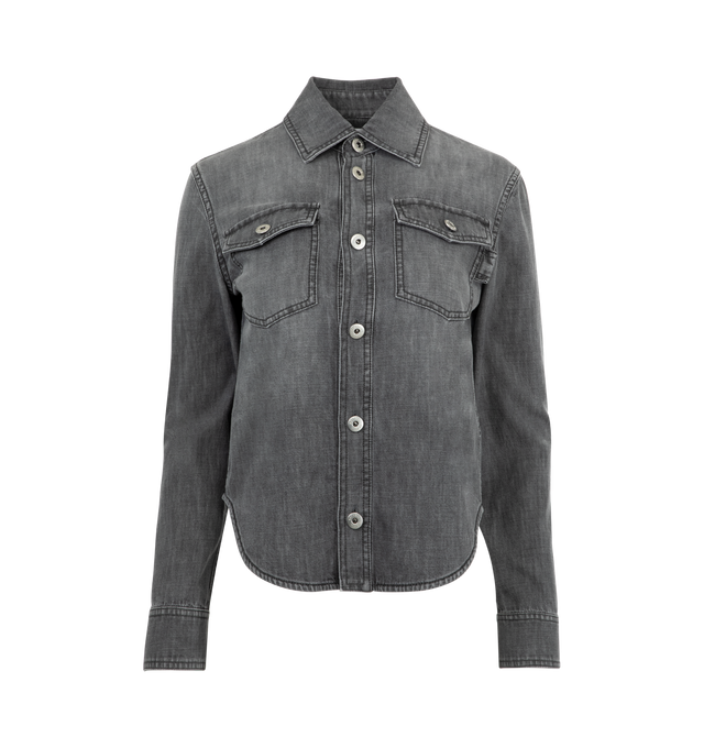 Image 1 of 2 - BLACK - BOTTEGA VENETA Denim Shirt featuring lightweight vintage black washed denim, intrecciato suede back patch, button closure and regular fit. 100% cotton. Made in Italy.