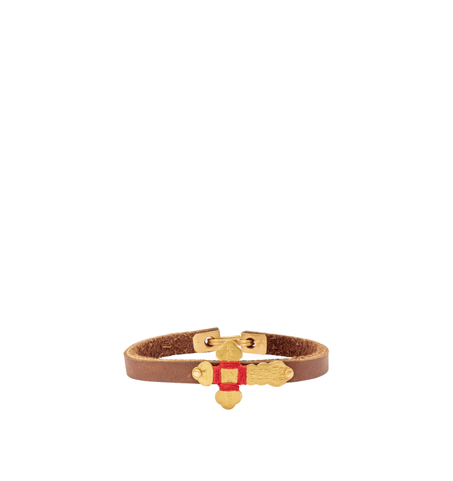 Image 1 of 1 - GOLD - Eli Halili 22K Gold Georgian Cross Bracelet is handcrafted from solid 22K gold and features a Georgian-inspired cross wrapped in silk thread and set on a supple leather band for a distinctive artisanal look. Designed and hand forged in New York, this designer fine jewelry bracelet showcases Eli Halili's signature blend of ancient influences and exceptional craftsmanship, creating a timeless piece with everyday versatility. Main Material: Solid 22K Gold, Silk Thread, and Leather. Please