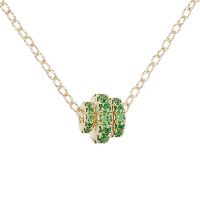 Image 1 of 1 - GREEN - SPINELLI KILCOLLIN Vesta YG Emerald Necklace featuring a trio of full-round annulets crafted from 18k yellow gold with precious gemstones. The Vesta Chain measures 18 inches in length, with an included link that allows for 16 inch length adjustment. Vesta Chain: 18k yellow gold. Annulets: 18k yellow gold. 1.7mm gauge 18k yellow gold annulet, 2.8mm gauge 18k yellow gold annulet, 2.3mm gauge 18k yellow gold annulet. Stones: Emeralds (approx. 0.60 cttw). Length: 18 / 16 inches.