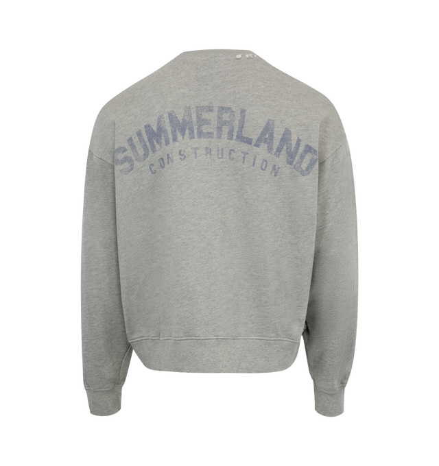 Image 2 of 4 - GREY - NAHMIAS X HIRSHLEIFERS Summerland Construction Crewneck featuring classic crewneck, long sleeves, ribbed cuffs, hem and collar and Summerland Construction motif printed on front and back. 100% cotton.