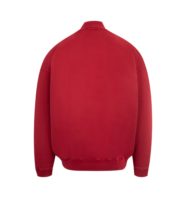 Image 2 of 3 - RED - WILLY CHAVARRIA Bravo Quarter-Zip Sweatshirt featuring stand collar, long sleeves, elasticized trim and front quarter-zip closure. 100% cotton. Made in USA.