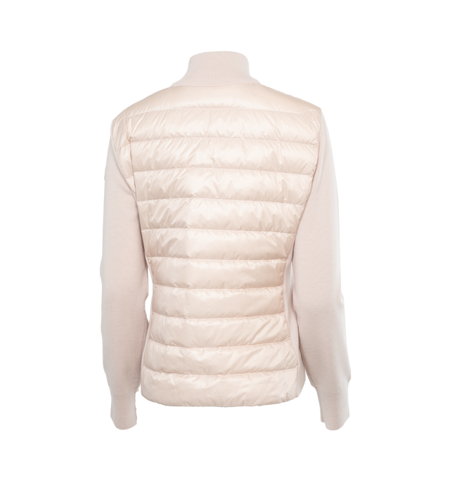 Image 2 of 3 - PINK - MONCLER Padded Cardigan featuring nylon lger brillant lining, down-filled, plain knit, Gauge 14 and zipper closure. 100% polyamide/nylon. 100% virgin wool. Padding: 90% down, 10% feather. 