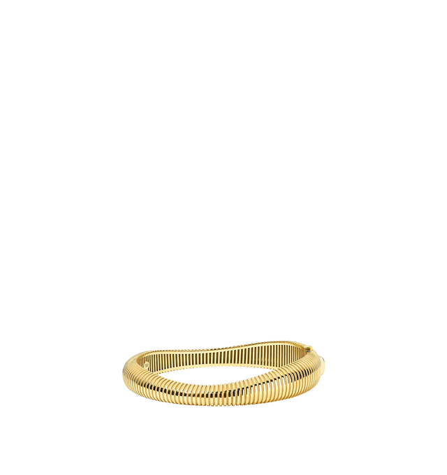 Image 1 of 2 - GOLD - PAMELA ZAMORE Isla Flow Bangle II featuring hand-finished 18K gold, 46g. Width 12 mm to 8 mm. Inner diameter 55mm. Hirshleifers offers a range of pieces from this collection in-store. For personal consultation and detailed information about jewelry, please contact our dedicated stylist team at personalshopping@hirshleifers.com.This item may be restricted for online purchase to international clients. For assistance purchasing this item please contact our dedicated stylist team at perso