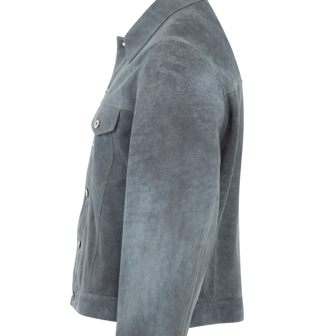 Image 5 of 5 - GREY - BOTTEGA VENETA Jacket featuring a cloudy finish, button closure, front flap button pockets, button cuffs and collar. Made in Italy.