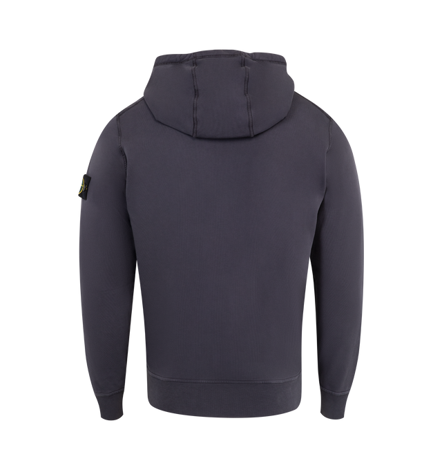 Image 2 of 3 - BLUE - STONE ISLAND Hoodie Sweater featuring drawstring hood, overlock seams, pouch pocket with slanted entrances, Stone Island badge on left sleeve, lunette under back neckline with inner lining, elasticated ribbed cuffs and bottom band and regular fit. 100% cotton.