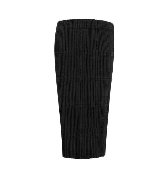 Image 3 of 3 - BLACK - Issey Miyake Men's Lace Grid Pleats Pants are crafted from a lightweight polyester and cotton blend and feature the house's signature pleated construction with a distinctive grid-inspired texture. Designed with an elasticated drawstring waistband for an adjustable fit, these designer pants are finished with a button-fly front and functional side pockets, combining innovative textile design with everyday comfort. Main Material: 75% Polyester, 25% Cotton. Waist: Elasticated with Drawstr