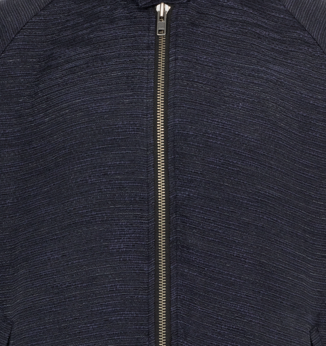 Image 3 of 4 - NAVY - LITE YEAR Harrington Jacket featuring antique nickel zipper closure, fully finished with side pockets and buttons on cuff and Japanese Dyed Stretch Mixed Tweed fabric. 62% polyester, 37% cotton, 1% PU.  