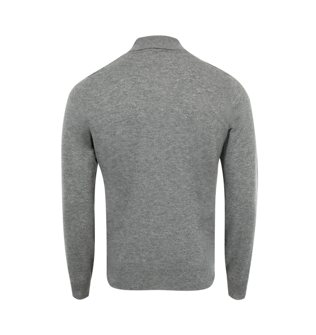 Image 2 of 2 - GREY - THE ROW Judi Sweater featuring long-sleeved polo sweater in ultrafine cashmere knit with ribbed cuffs and hem, horn button closure, and signature center back detail. 100% cashmere. Made in Italy.