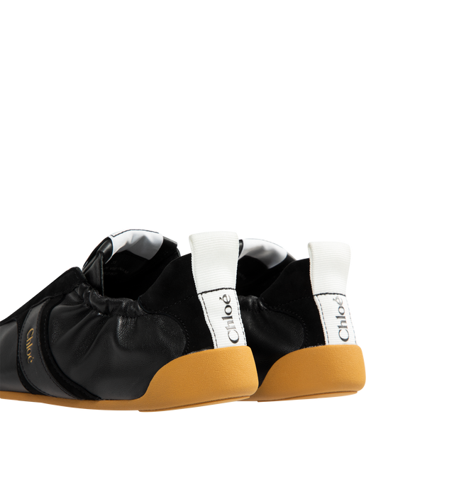 Image 3 of 5 - BLACK - CHLOE Kick Sneaker featuring nylon and suede in an ultra-light silhouette with a flexible recycled rubber sole for a second-skin effect, Chlo logo signs the side and the back loop and boxing-style Chlo label on the tongue.