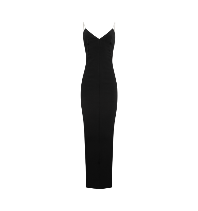 Image 1 of 2 - BLACK - RICK OWENS Maillot Gown featuring long dress, skinny straps, deep back neckline, zip fastening and back slit. 60% viscose, 36% acetate, 4% elastane.
