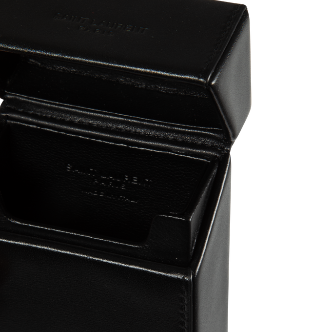 Image 3 of 3 - BLACK - SAINT LAURENT Cigarette Box featuring a flap top with embossed logo and leather lining. 100% calfskin leather. Made in Italy. 