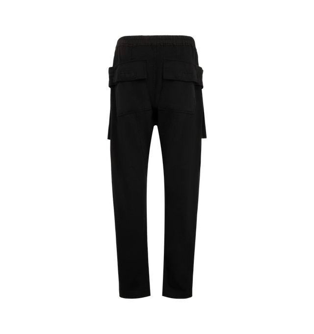 Image 2 of 3 - BLACK - Rick Owens Drkshdw Men's Creatch Cargo Drawstring Pants are crafted from cotton and feature an elasticized waistband with a drawstring closure. Designed with a relaxed cargo-inspired silhouette, these pants include side pockets, back flap pockets, and cargo flap pockets for functional storage. Main Material: 100% Cotton. Waistband: 97% Cotton, 3% Elastane. Pockets: Side Pockets, Back Flap Pockets, Cargo Flap Pockets. Made in Italy.