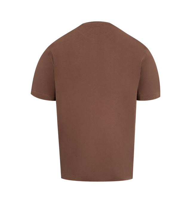 Image 2 of 2 - BROWN - JACQUEMUS Grosgrain Logo T-Shirt featuring relaxed fit, organic cotton jersey, ribbed crew neck, embroidered grosgrain logo on the chest and short sleeves. 100% cotton. Made in Portugal.