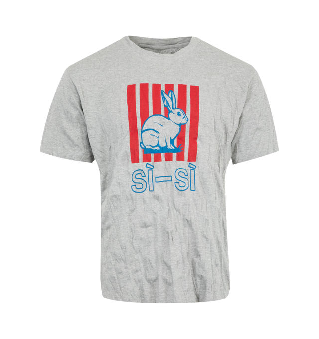 Image 1 of 2 - GREY - BOTTEGA VENETA Crushed Cotton Printed Jersey T-Shirt featuring a technical cotton jersey blend with crushed effect and graphic rabbit print, regular fit, short sleeves and crew neck. 52% cotton, 48% polyester. Made in Italy.