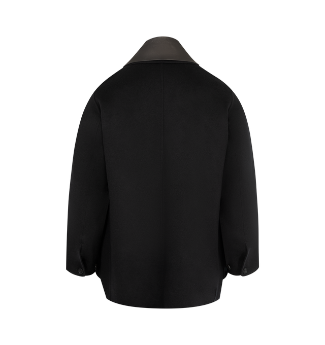 Image 3 of 4 - BLACK - AURALEE Cashmere Melton Hand Sewn Blouson featuring concealed button front closure, button cuffs, contrast collar and front flap patch pockets. 100% cashmere.
