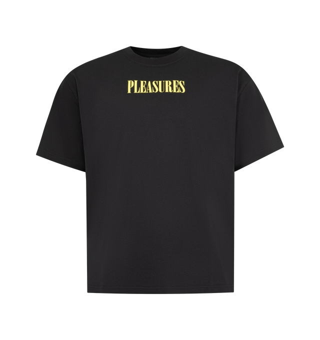 Image 1 of 2 - BLACK - PLEASURES Exhibition T-Shirt featuring relaxed fit, crewneck, short sleeves and logo on front. 100% cotton.