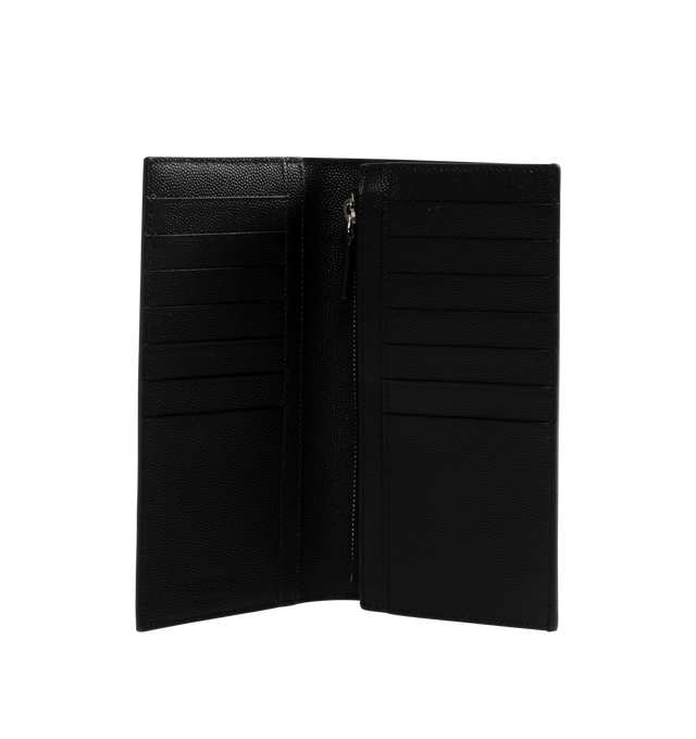 Image 3 of 3 - BLACK - SAINT LAURENT Continental Logo Wallet featuring grain de poudre leather, embossed logo, 14 card slots, 1 zipper coin purse and 4 bill compartments. 18cm x 10cm x 3cm. 100% calfskin. Made in Italy.
