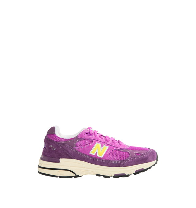 Image 1 of 5 - PURPLE - NEW BALANCE Made in USA 993 Sneaker featuring mesh upper, suede and synthetic overlays ABZORB midsole absorbs impact through a combination of cushioning and compression resistance, combination ENCAP and C-CAP midsole, reflective accents designed to catch the light and NDurance rubber outsole.