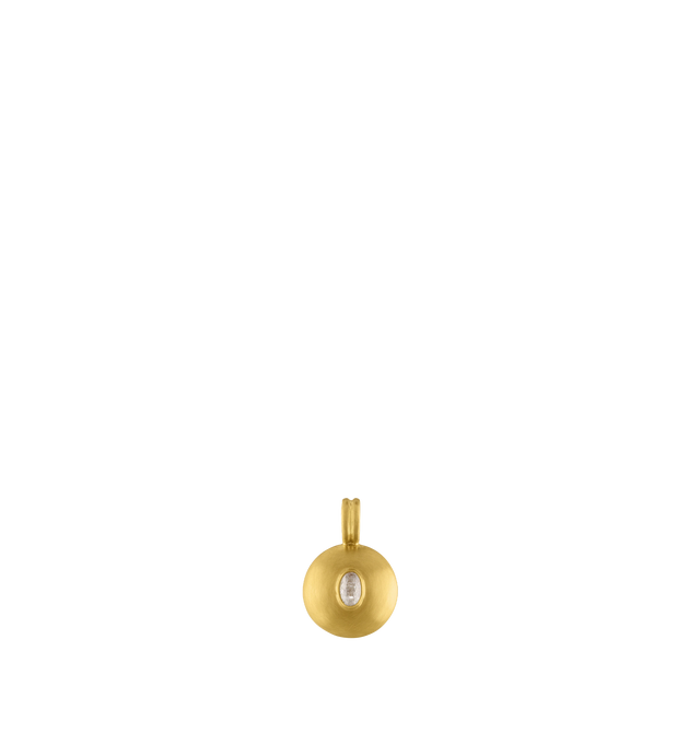 Image 1 of 2 - GOLD - PROUNIS Small Diamond Bulla Pendant featuring a disc-shaped amulet in 22K gold with a double jumpring bail set with a rosecut diamond. Diamond .03 ct, 22K gold. 23mm x 14.5mm.