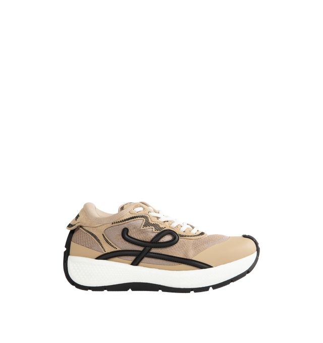 Image 1 of 5 - NEUTRAL - Loewe Men's Pogo Sneakers are crafted from technical knit and suede and feature a bold silhouette with a layered upper and textured two-piece sole. Designed with double laces, the signature L monogram at the side. Main Material: Technical Knit and Suede. Lining: Technical Fabric. Sole: Rubber. Heel Height: 4 cm. Made in Italy.