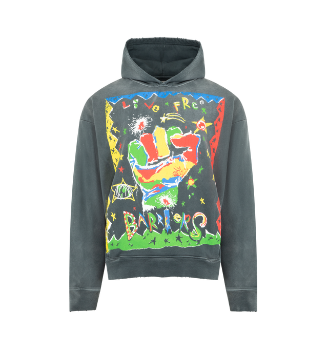 Image 1 of 3 - GREY - BARRIERS Voodoo Hoodie featuring slightly boxy fit, hidden pocket hoodie, screen printed graphic and heavy weight. 100% cotton.