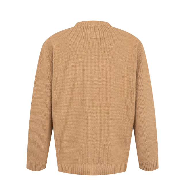 Image 2 of 2 - NEUTRAL - Toteme Women's Camel Hair Knit Sweater is crafted from featherlight camel hair yarn and features a slim, slightly cropped silhouette with three-quarter sleeves. Designed with a crewneck and pullover construction, it is finished with ribbed knit trims at the neck, cuffs, and hem. Main Material: 100% camel hair yarn. Imported