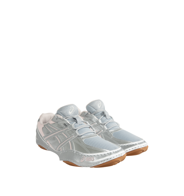 Image 2 of 5 - SILVER - ASICS Hypersync Sneaker featuring synthetic leather overlays, decorative stitching details, a low-profile, OrthoLite X-40 sockliner, OrthoLite heel cup and AHARPLUS outsole rubber. Imported from Vietnam.