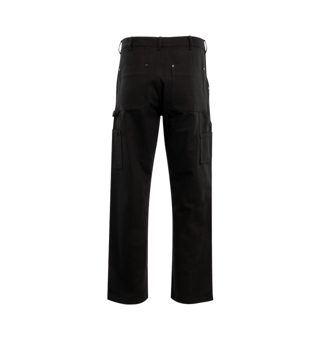Image 2 of 3 - BLACK - MONCLER Canvas Pants featuring zipper and snap button closure, side and back pockets and embroidered logo. 100% cotton. 
