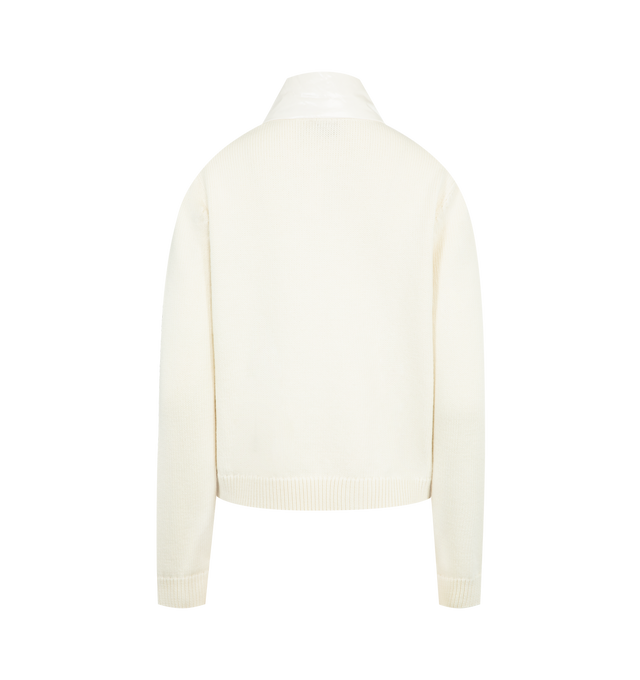 Image 2 of 3 - WHITE - MONCLER Padded Zip-Up Wool Cardigan featuring nylon lining, down-filled nylon front, gauge 5, zipper closure, pockets with button closure and logo patch. 100% polyamide/nylon. 100% virgin wool. Padding: 90% down, 10% feather.
