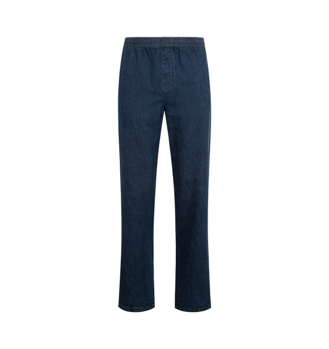 Image 1 of 3 - BLUE - ASPESI Ventura Trousers featuring elastic waist, side seam pocket, back patch pocket, regular fit and straight leg. 100% cotton. Made in Italy.