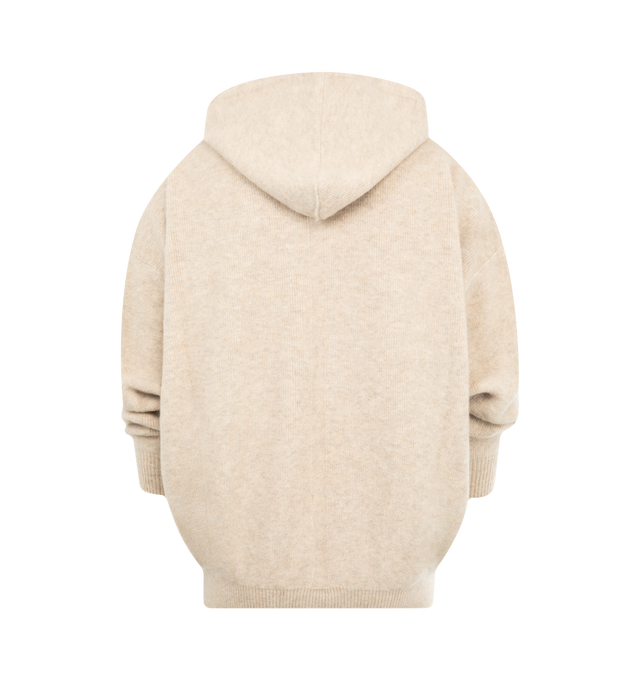 Image 2 of 2 - CHAMPAGNE - RICK OWENS Hun Hoodie featuring ribbed-knit virgin wool, kangaroo pocket and drawstring hood. 100% virgin wool. Made in Italy.