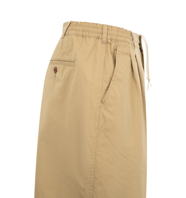 Image 3 of 3 - BROWN - JUNYA WATANABE Pleated Wide Leg Shorts featuring elasticated waist with internal drawcord, side pockets, rear welt pocket, front pleats, wide leg, button and zip fly and belt loops. 80% cotton, 20% nylon. Made in Japan.