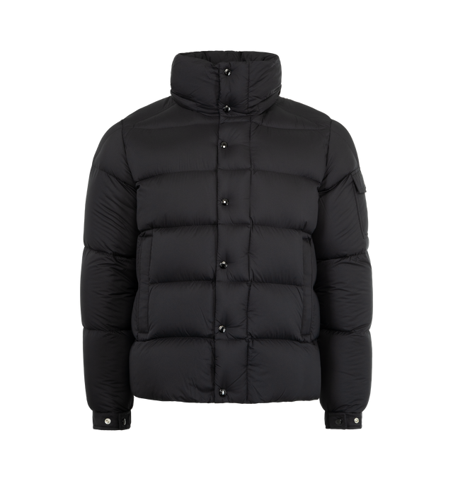 Image 2 of 5 - BLACK - MONCLER Vezere Short Down Jacket featuring recycled longue saison, nylon lger brillant lining, down-filled, detachable and adjustable hood, zipper and snap button closure, zipped pockets, patch pocket on the sleeve, adjustable cuffs and hem with drawstring fastening. 100% polyamide/nylon. Padding: 90% down, 10% feather.