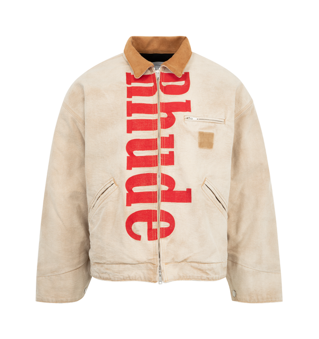 Image 1 of 3 - BROWN - RHUDE Logo Jacket featuring zip front closure, button cuffs, two front slit pockets, on chest pocket and logo on front.
