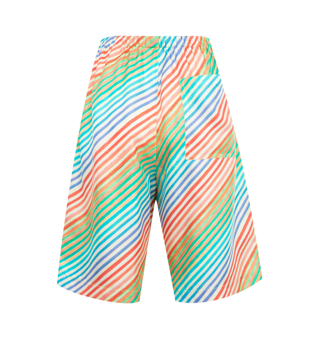 Image 2 of 3 - MULTI - CHRISTOPHER JOHN ROGERS Crayon Stripe Silk Bias Shorts featuring vibrant crayon stripes, adjustable waistband, side slip pockets, back patch pocket, relaxed fit, knee length and slip-on closure. Silk. Made in USA.