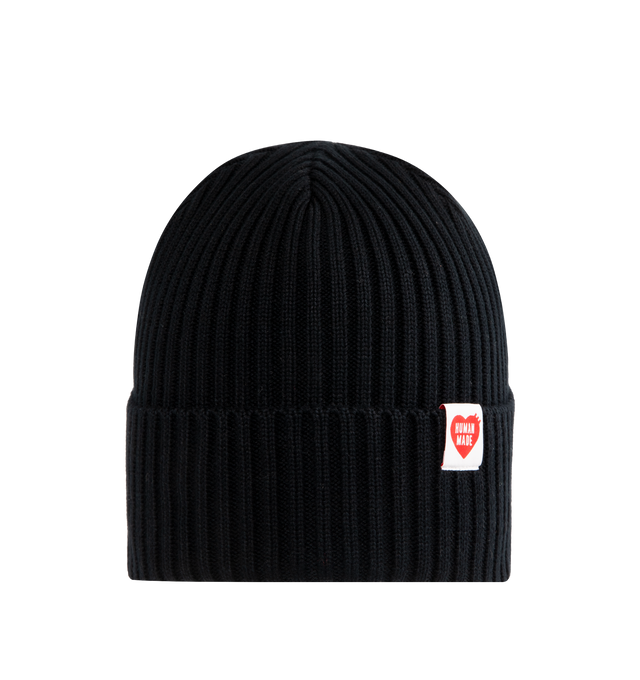 Image 1 of 2 - BLACK - HUMAN MADE Ribbed Beanie featuring a heart logo tag and ribbed. 100% cotton. Made in Japan.