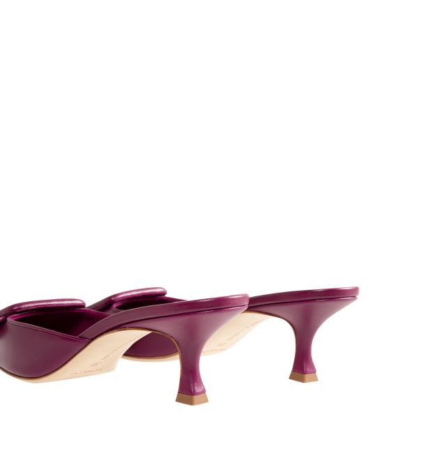 Image 3 of 4 - PURPLE - Manolo Blahnik Maysale nappa leather pointed-toe mules featuring a leather-covered buckle and 50mm kitten heel. 100% leather. Made in Italy.