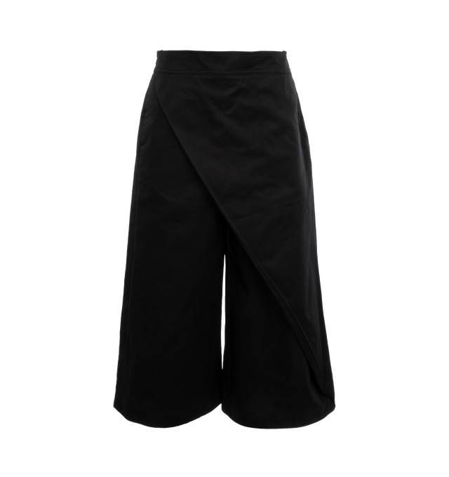 Image 1 of 5 - BLACK - Loewe Trousers crafted in lightweight cotton with a folded panel at the front. Featuring a relaxed fit, cropped length, mid waist, loose leg, partly elasticated waistband, side zip fastening, seam pockets, rear welt pocket with Anagram embossed leather tab placed on the rear pocket. Made in Italy. 