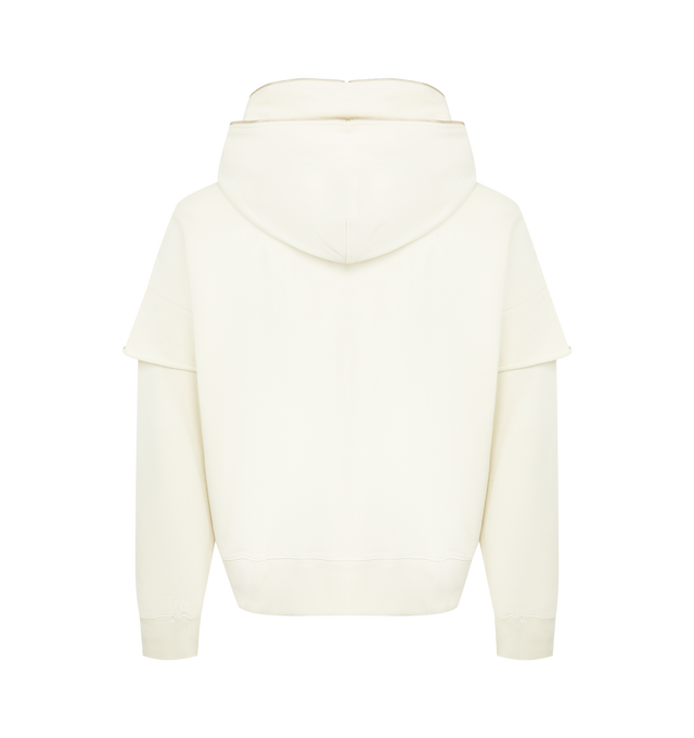 Image 2 of 2 - WHITE - LE PERE Double Hoodie featuring a double zipper, two overlapping hoods, cut-off half sleeves and double zippers running up both hoods. 100% cotton. Made in Portugal.