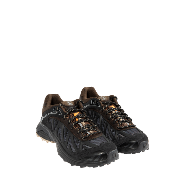 Image 2 of 5 - BLACK - SALOMON XT Whisper Aries Sneaker featuring traditional lacing system with eyelets, textile and leather upper, agileChassis system, OrthoLite diecut sockliner, textile lining, chevron lugs mud contaGRIP. 100% polyester.