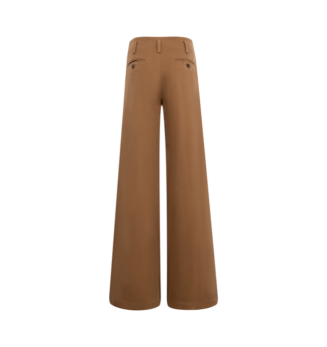 Image 2 of 3 - BROWN - CHLOE Pant featuring pleats on front, double button and zip closure, wide leg, belt loops, two side pockets and two back welt pockets with button. 100% cotton.