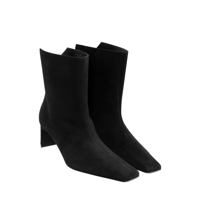 Image 2 of 4 - BLACK - KHAITE Ona Ankle Boot in Suede featuring square-toe, pull on ankle boot in velvety suede with sleek blade heel and tonal outsole. 55mm heel. 100% calfskin. Made in Italy.