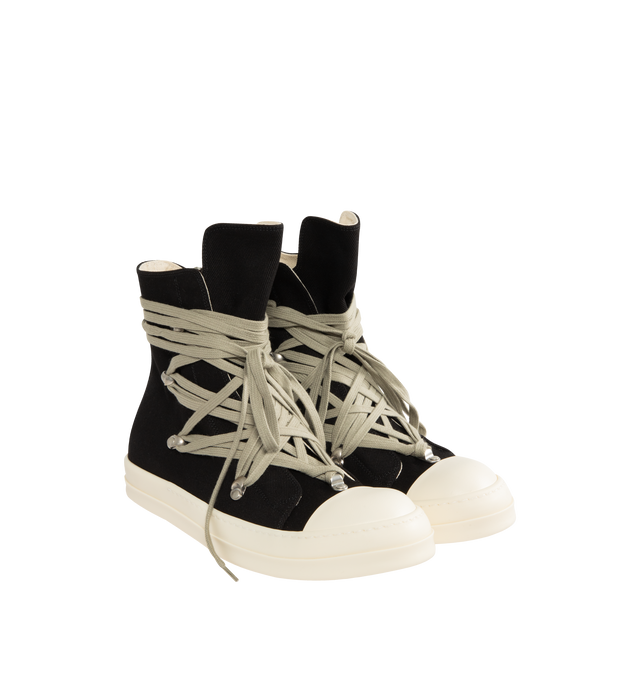 Image 2 of 5 - BLACK - DRKSHDW Megalace Sneaks Sneakers featuring GOTS-certified organic cotton, faux-leather cap toe, crisscrossing lace-up closure, extended tongue, metal eyelets and zip closure at inner side, twill lining and treaded rubber sole. Upper: textile, synthetic. Sole: rubber. Made in Italy.