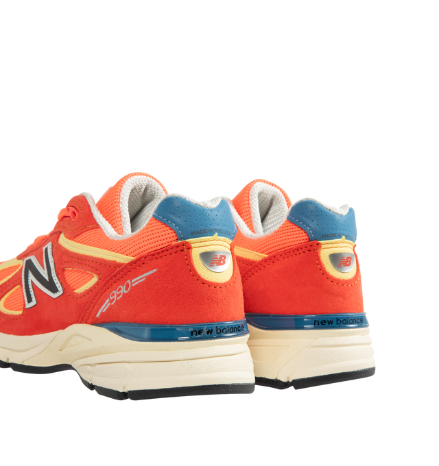 Image 3 of 5 - RED - New Balance Mens Made in USA 990v4 Sneakers feature a mesh upper with premium suede and synthetic overlays. Designed with ABZORB heel and forefoot cushioning, ENCAP and C-CAP midsole technology, reflective accents, and a durable NDurance rubber outsole. Upper: Mesh, Suede, Synthetic, and Pig Leather; Midsole: ENCAP and C-CAP; Outsole: NDurance Rubber. Made in the USA.