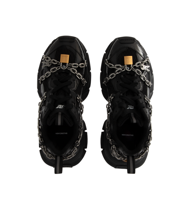 Image 5 of 5 - BLACK - BALENCIAGA 3XL Chain Sneaker featuring worn-out effect, Balenciaga logo at the edge of the toe and at back, embossed size on the upper and at the back of the heel, 3XL rubber branding on the tongue and chain links throughout. Upper: polyurethane, polyester. Sole: rubber, EVA. Insole: foam.