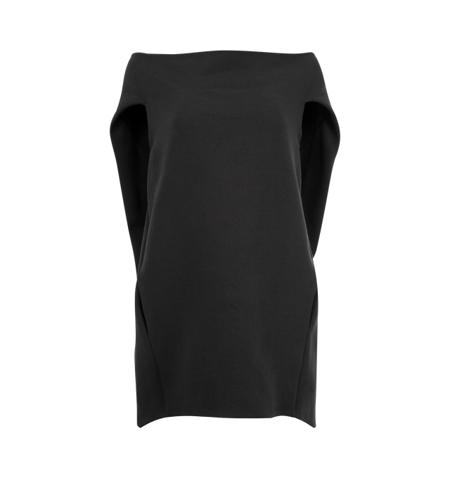 Image 1 of 2 - BLACK - THE ROW Pallenberg Top featuring architectural off-the-shoulder top in heavy virgin wool crepe with center back pleat, angled back hem, and side seam pockets. 80% wool, 20% polyester. Lined in 100% silk. Made in Italy.