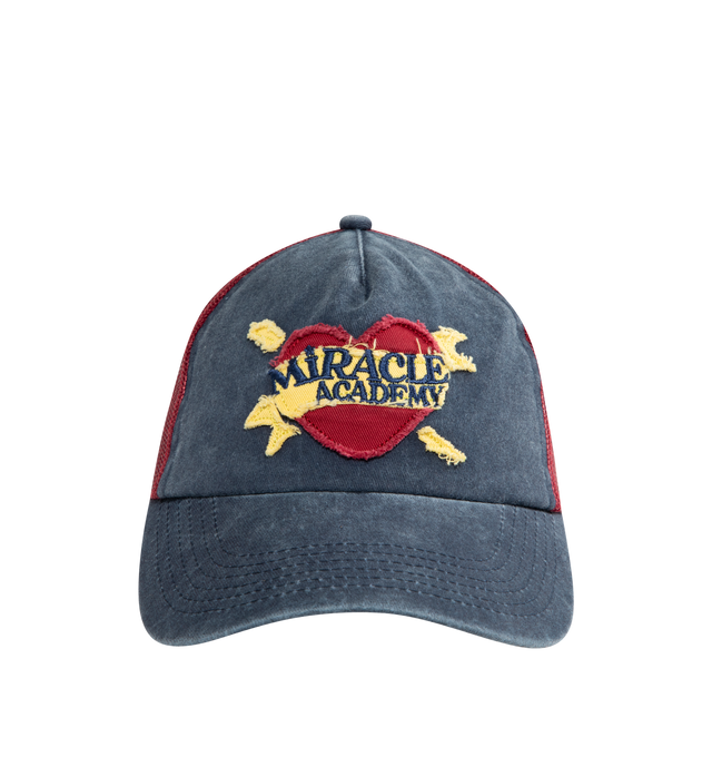Image 1 of 2 - MULTI - NAHMIAS Heartbreaker Dad Cap featuring adjustable back strap, 5-panel styling with ventilating eyelets, embroidered front graphic and twill hat with mesh back. 100% cotton.