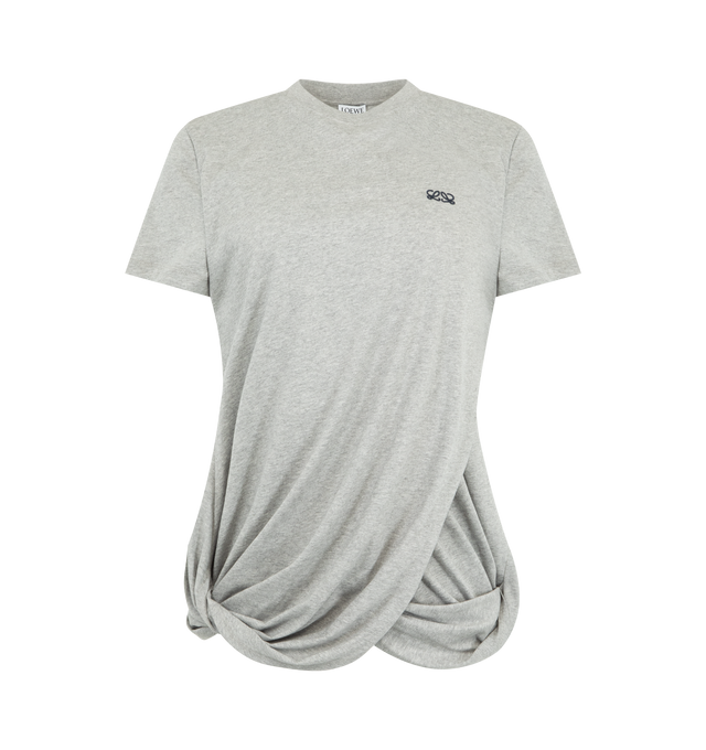 Image 1 of 2 - GREY - LOEWE Draped Tee featuring crew neck, short sleeves, draped, twisted hem and logo on chest. Cotton.
